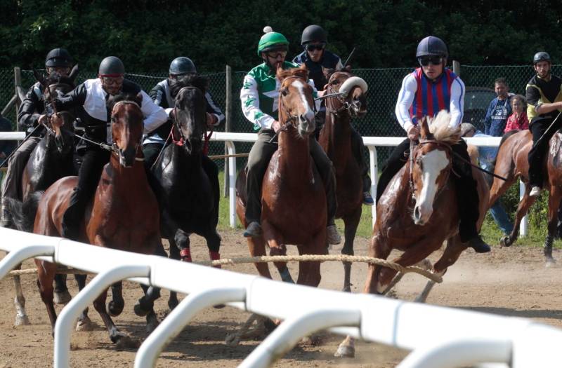 Lavori di addestramento dei cavalli da Palio a Mociano il 10 maggio